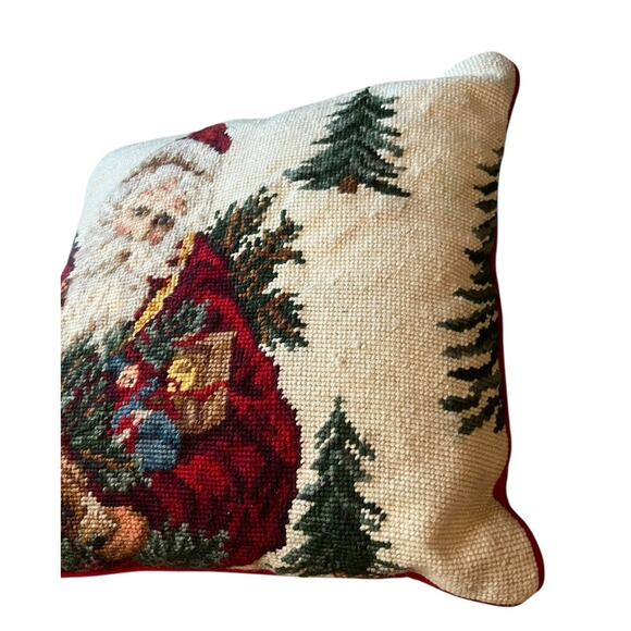 13" NEEDLEPOINT SANTA CLAUS Old Fashion CHRISTMAS THROW PILLOW CUSHION - Picture 3 of 5